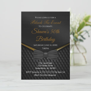 Invitación Black and Gold Black Tie 50 cumpleaños