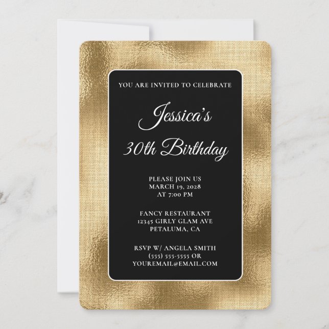 Invitación Black and Gold Burlap 30 cumpleaños (Anverso)