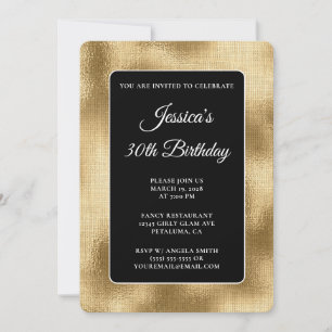 Invitación Black and Gold Burlap 30 cumpleaños
