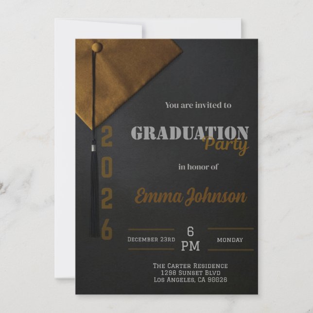 Invitación Black and Gold Class of 2026 Graduation invitation (Anverso)