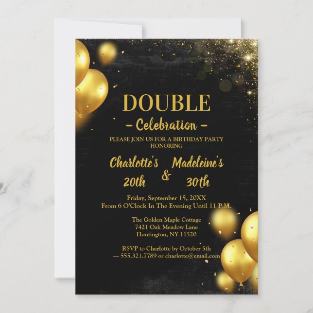 Invitación Black and Gold Classy Joint Birthday (Anverso)