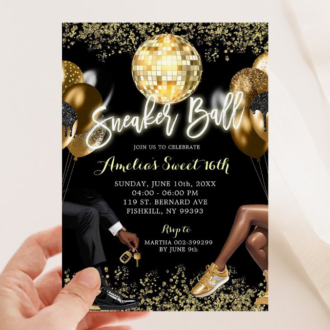 Invitación Black and Gold Disco Sneaker Ball Cumpleaños (Subido por el creador)