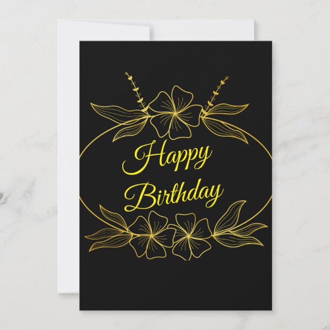Invitación Black and Gold Floral Birthday Greeting Card (Anverso)