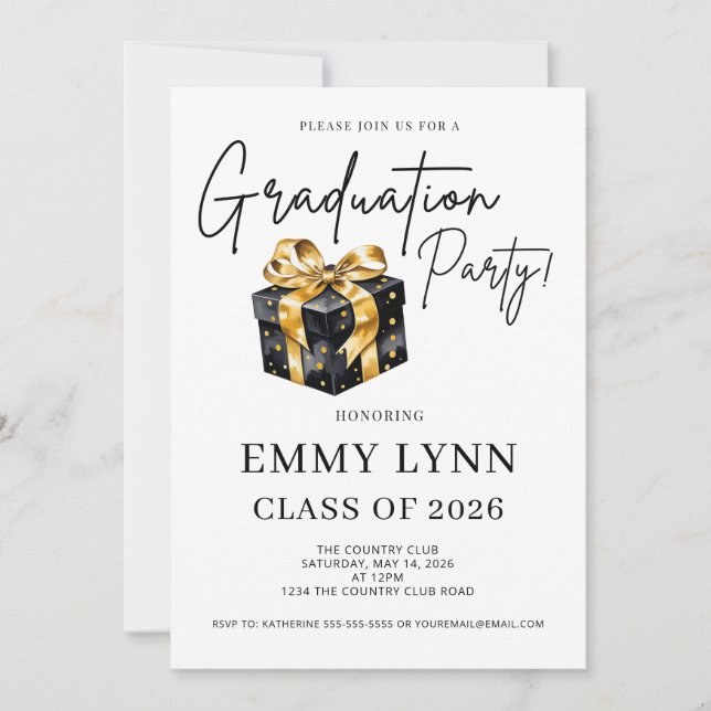 Invitación Black and Gold Gift Class of 2026 Graduation Party (Anverso)