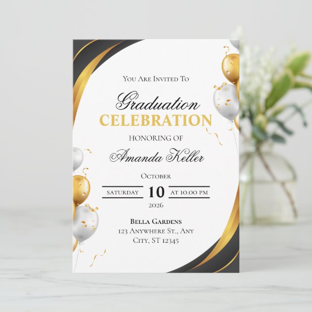 Invitación Black and Gold Graduation Celebration (Anverso de pie)