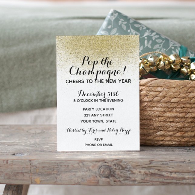 Invitación Black and Gold New Year's Eve Invitation (Subido por el creador)
