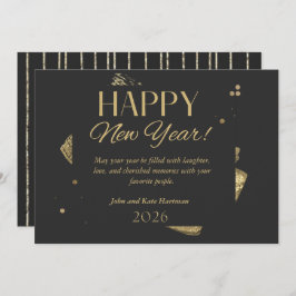 Invitación Black and Gold New Years Greeting Card