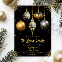 Invitación Black and Gold Ornaments Christmas Party