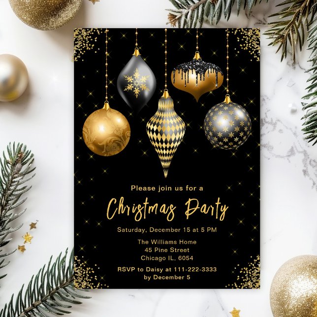 Invitación Black and Gold Ornaments Christmas Party (Subido por el creador)