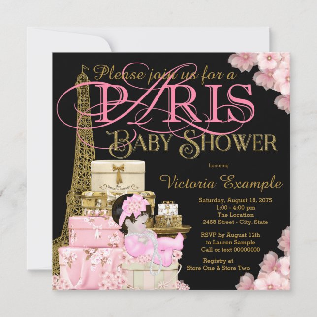Invitación Black and Gold Paris Baby Shower (Anverso)