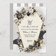 Black and Gold Peonies Halloween Baby Shower