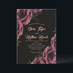 Invitación Black and Gold ⎮ Pink Roses Wedding<br><div class="desc">Modern stylish wedding invitation mauve flowers with gold dust on with a gold ink pour effect (the gold is a digital effect,  not real foil!) and modern calligraphy. Classy and elegant,  simple and modern invitation.</div>