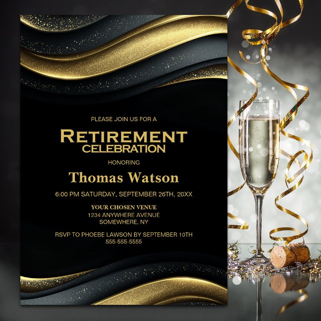 Invitación Black and Gold Retirement Party (Subido por el creador)