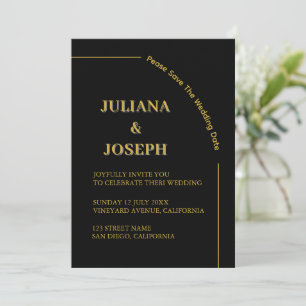 Invitación Black and Gold Save The Date Minimalista
