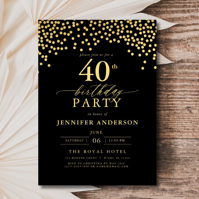 Invitación Black And Gold Script 40 cumpleaños (Subido por el creador)
