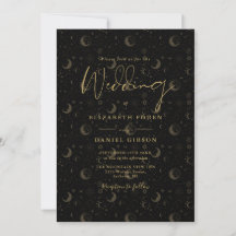 Black And Gold Script Stars Moon Celestial Boda