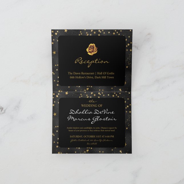 Invitación Black And Gold Stars Goth Pattern  (Interior)