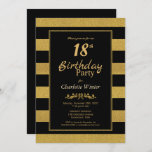 Invitación Black and Gold Stripes 18th Birthday Party<br><div class="desc">Un elegante purpurina negro y dorado a rayas la invitación a la fiesta de cumpleaños número 18.</div>