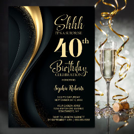 Invitación Black and Gold Surprise 40th Birthday Party