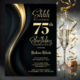 Invitación Black and Gold Surprise 75th Birthday Party
