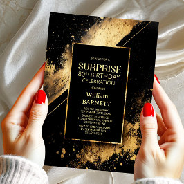Invitación Black and Gold Surprise 80th Birthday Party
