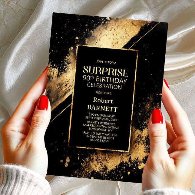 Invitación Black and Gold Surprise Fiesta de cumpleaños númer (Subido por el creador)