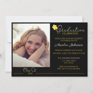 Invitación Black and Gold Toned Photo Graduation