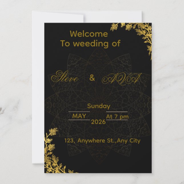 Invitación Black and Gold Wedding Invitation | Elegant Luxury (Anverso)