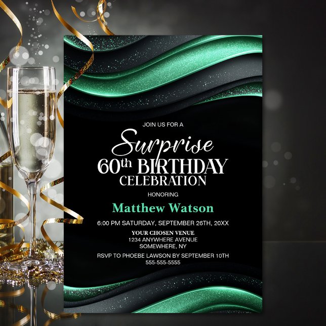 Invitación Black and Green Surprise 60th Birthday Party (Subido por el creador)