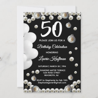 Invitación Black and Pearl 50th Birthday Celebration