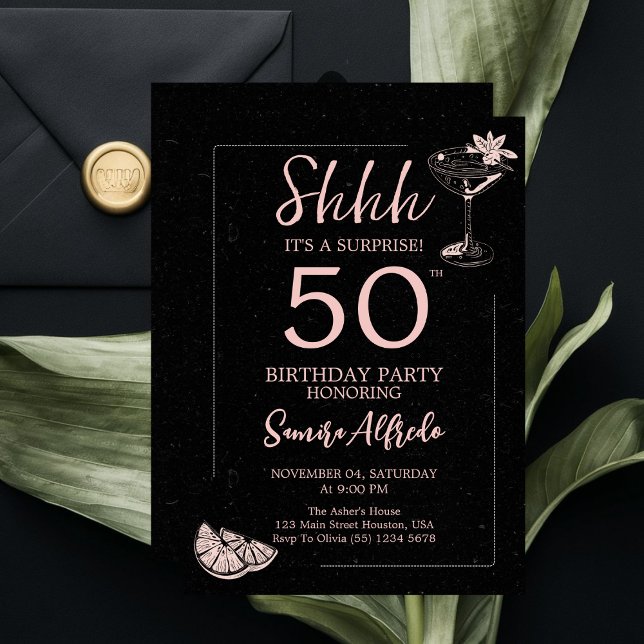 Invitación Black and Pink Modern Surprise Fiesta del 50 cumpl (Subido por el creador)