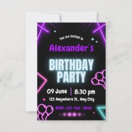 Invitación Black and Purple Birthday Party Invitation elegant