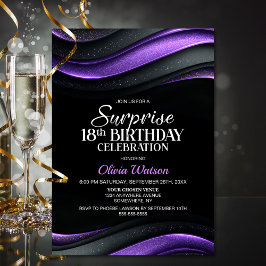 Invitación Black and Purple Surprise 18th Birthday Party