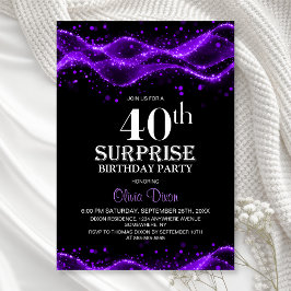 Invitación Black and Purple Surprise 40th Birthday Party