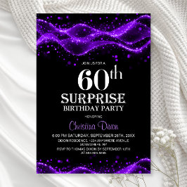 Invitación Black and Purple Surprise 60th Birthday Party