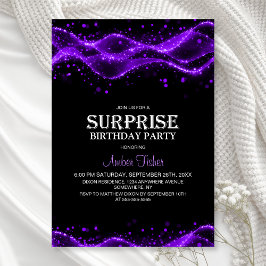 Invitación Black and Purple Surprise Any Age Birthday Party