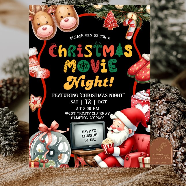 Invitación Black and Red Fun Retro Christmas Movie Night  (Subido por el creador)