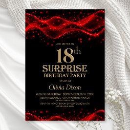 Invitación Black and Red Surprise 18th Birthday Party