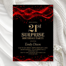 Invitación Black and Red Surprise 21st Birthday Party