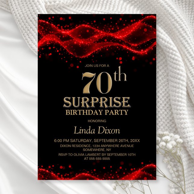 Invitación Black and Red Surprise 70th Birthday Party (Subido por el creador)