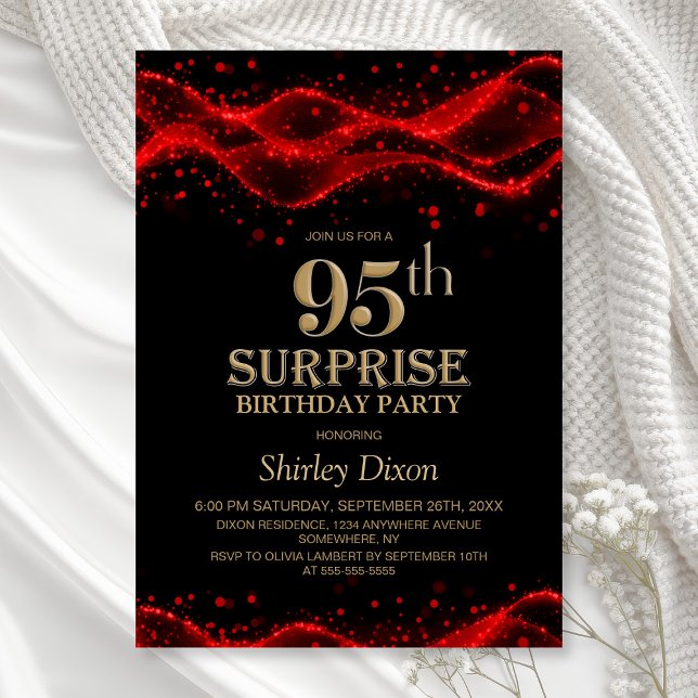 Invitación Black and Red Surprise 95th Birthday Party (Subido por el creador)