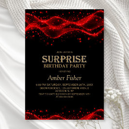 Invitación Black and Red Surprise Any Age Birthday Party