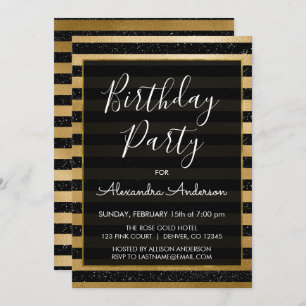 Invitación Black and Relieve metalizado dorado Stripe Any Age
