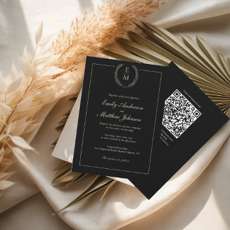 Invitación Black And Sage Wedding Invitation QR Code