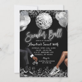 Invitación Black and Silver Disco Sneaker Ball Cumpleaños