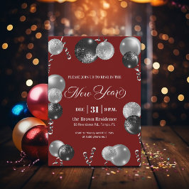 Invitación Black and Silver Glitter New Year's Eve Party