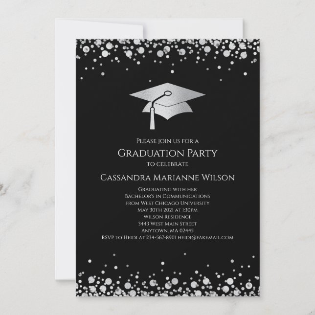 Invitación Black and Silver Graduation (Anverso)