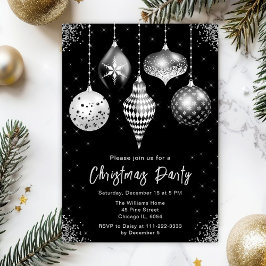 Invitación Black and Silver Ornaments Christmas Party