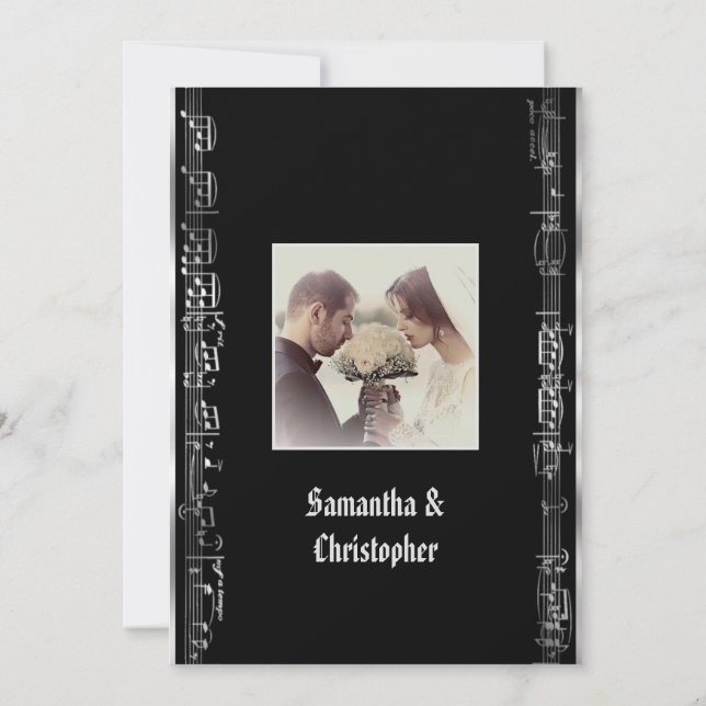 Invitación Black and silver wedding photo invitation (Reverso)