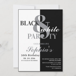 Invitación Black and White Birthday Party